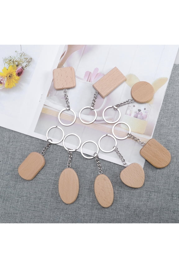 8Pcs Keychain for Men Zinc Alloy Large Oval with Wood Material