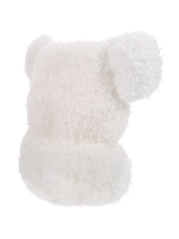 Acrylic Bear Ear Beanie Hat, Warm Knit Winter Cap for Women in White