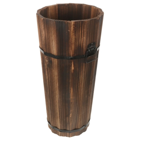 HEALEEP Brown Synthetic Wood Umbrella Bucket Compact Design for Home Use Efficient Storage Solution 24.5 Inches