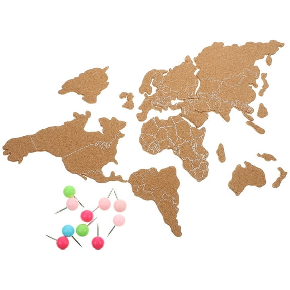 HEALEEP Cork Board World Map SelfAdhesive Wall Decor Khaki Synthetic Material for Easy Decoration 23.6 x 15.7 inches