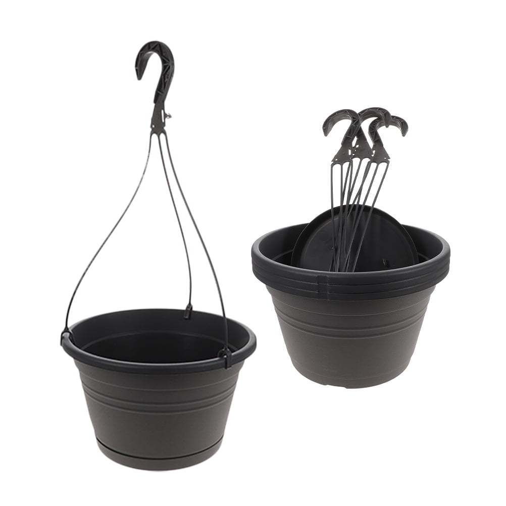 HEALEEP Set of 4 Hanging Flower Pots with Hooks, PP Material, Ideal for Indoor and Outdoor Plant Display
