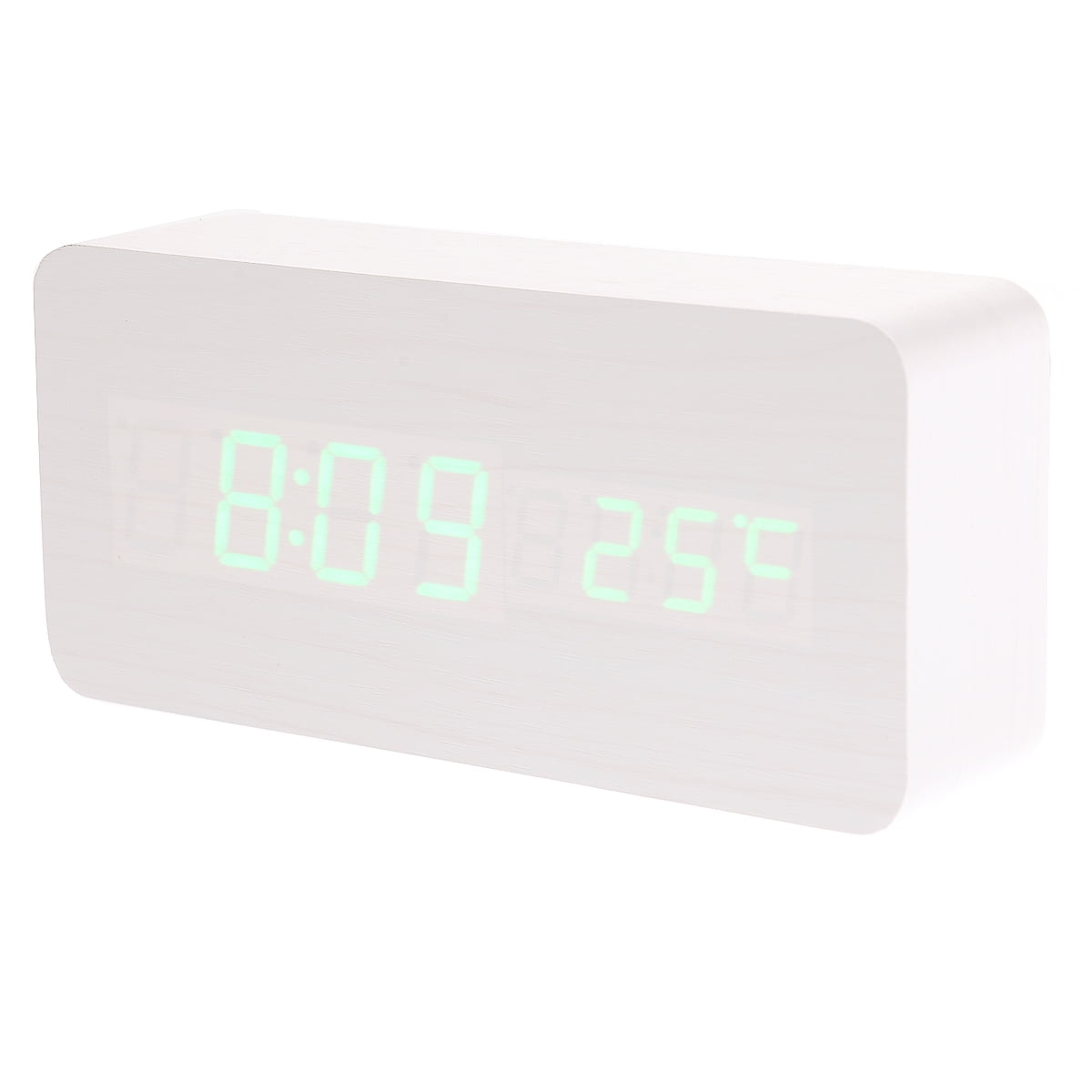 HEALEEP Led Wooden Desk Alarm Clock With Powered Displays Date ...