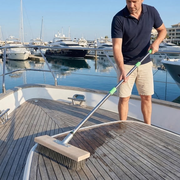 HEALEEP Heavy Duty Boat Deck Brush, Green Stainless Steel, Extended Handle for Tough Stains