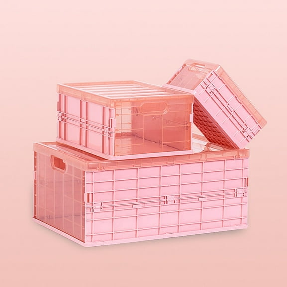 HEALEEP Multipurpose Storage Box 1Set Pink Plastic Foldable Organizer For Home Wardrobe Car Back Seat 44X30X21In