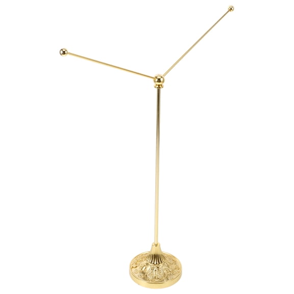 HEALEEP Golden Iron Desk Flagpole with Y-Shaped Base for Home, Office, and Small Flag Display