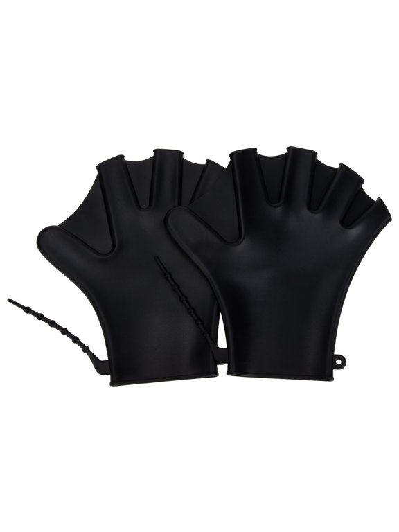 Black Silicone Swim Gloves Water Resistance for Adults 1Pair