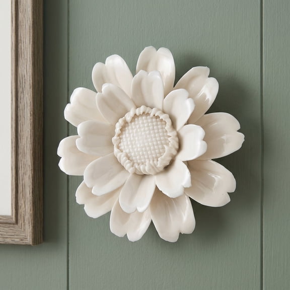 HEALEEP White Ceramic Sunflower Wall Decor, Creative Hanging Ornament for Home, Nature Inspired