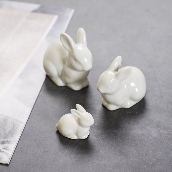 HEALEEP White Ceramic Rabbit Figurine Small Bunny Statue Decorative Desktop Accent