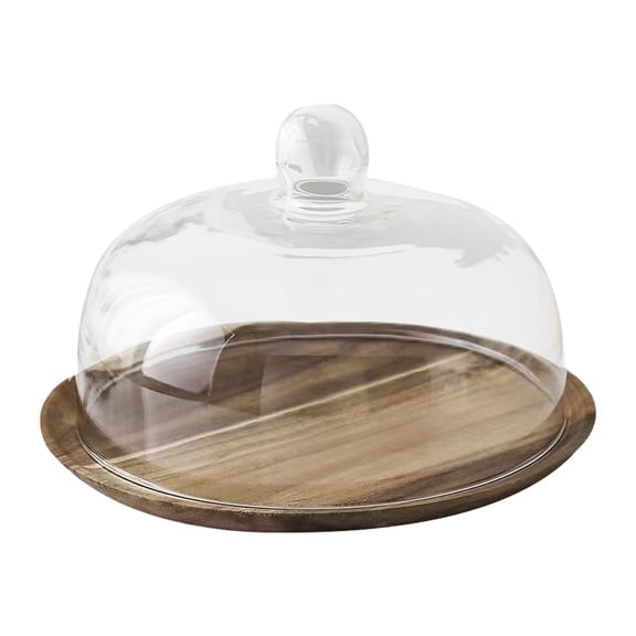 HEALEEP 7.5 Inch Wooden Cake Stand with Glass Dome Cover, Elegant Multi-Use Storage Display Tray with Craftsmanship