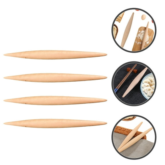HEALEEP 4-Piece Wooden Rolling Pin Set for Baking and Cooking, Smooth Beech Wood , Khaki Kitchen Tools, 7.87 Inch