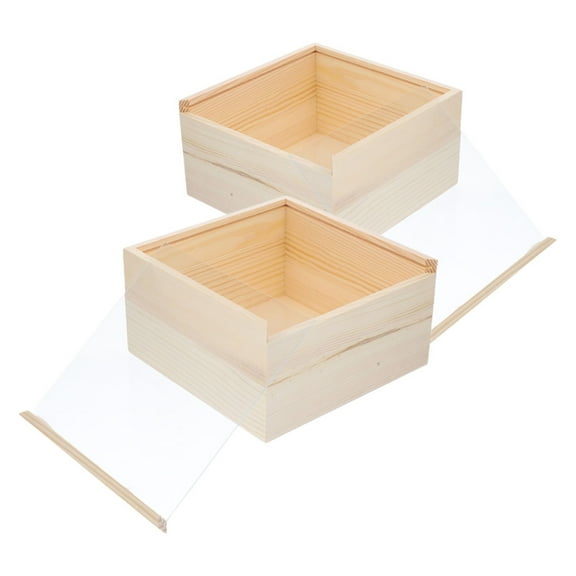 HEALEEP Wooden Storage Box with Sliding Lid for Jewelry Cosmetics Made of Wood Acrylic Beige 2 Pieces
