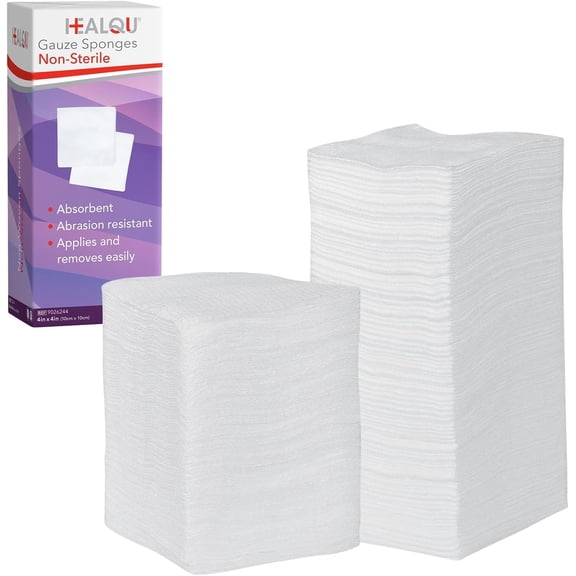 HEALQU Non-Woven Gauze Pads, 4" x 4" – 200 Count, 4-Ply Surgical Sponges, Super Absorbent Medical Gauze for Wound Dressing, Cleaning & Prepping