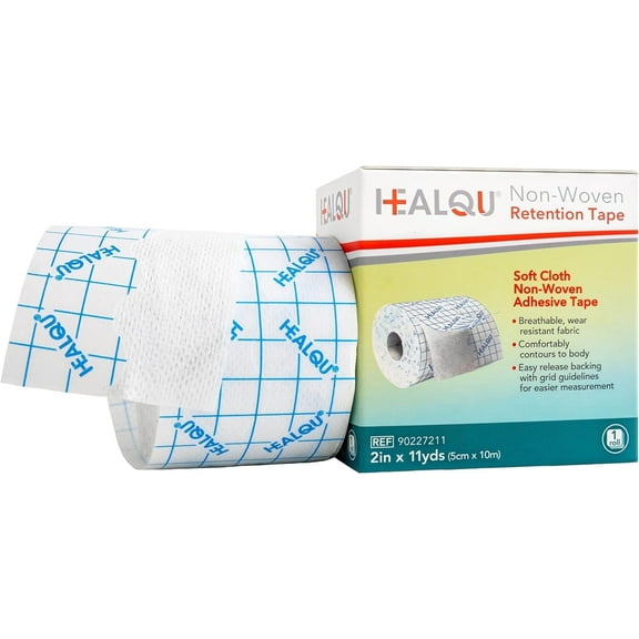 HEALQU Retention Tape - Non-Woven Adhesive, Breathable & Wear-Resistant Fabric with Easy Release Backing and Grid, 2" x 11"