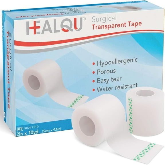 HEALQU Surgical Tape, 6 Rolls, 2"x10yd -Transparent Medical Tape for Wound Care, and First Aid SuppliesBreathable, Tubing, See-Through, Microporous Waterproof Tape with Gentle Adhesion.