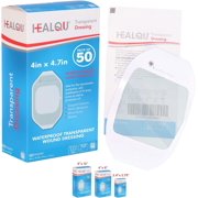 Transparent Film Dressing 4 x 4.75 50 Pack   Waterproof Adhesive Wound Bandages for Post-Surgical Showering, IV Protection, Tattoo Aftercare, Clear Breathable Dressing Patches by HEALQU