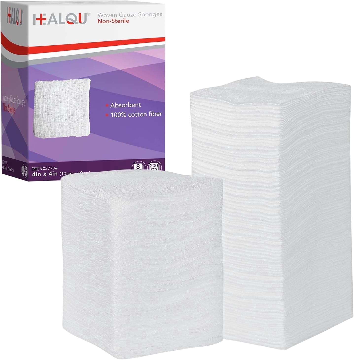 HEALQU 4x4 Gauze Pads  12-Ply Woven, Pack of 200  Ultra-Absorbent, Soft Non-Sterile Surgical Sponges for Wound Dressing, Debridement & Cleaning