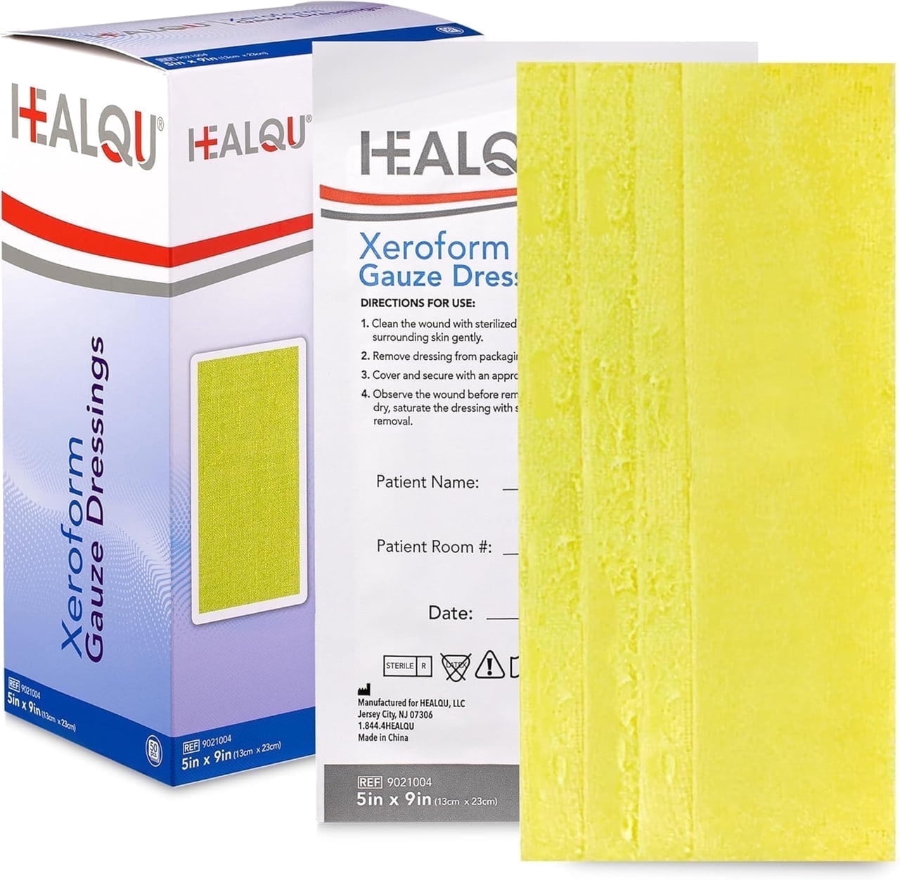 HEALQU Xeroform Petrolatum Dressing 5x9, 25 Count - Sterile Non-Adherent Gauze Pads for Low Exudate Wounds, Lacerations, Burns & Skin Grafts