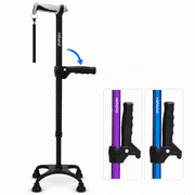 REHAND Adjustable Foldable Quad Canes for Women & Men,Lightweight,Black
