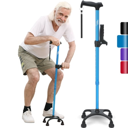 HEALTHBAZAAR Quad Cane Walking Cane for Women & Men for Balance Stability Adjustable Lightweight Walking Stick Blue