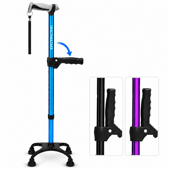 Healthbazaar Adjustable Lightweight Quad Cane for Women and Men, Blue