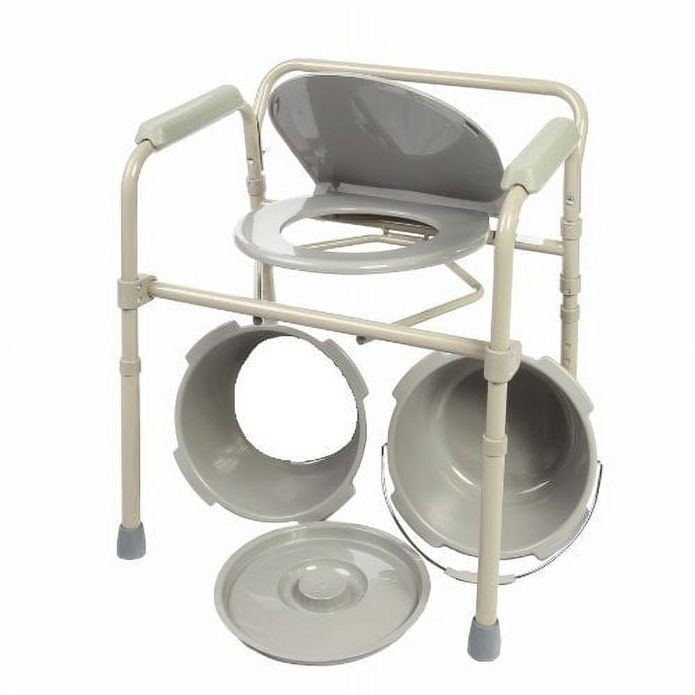 HEALTHLINE Deluxe Folding Bedside Commode Chair by Healthline Trading, 3 in 1 Medical Steel Folding Bedside Commode Chair Toilet Seat With Commode Bucket and Splash Guard and Handles