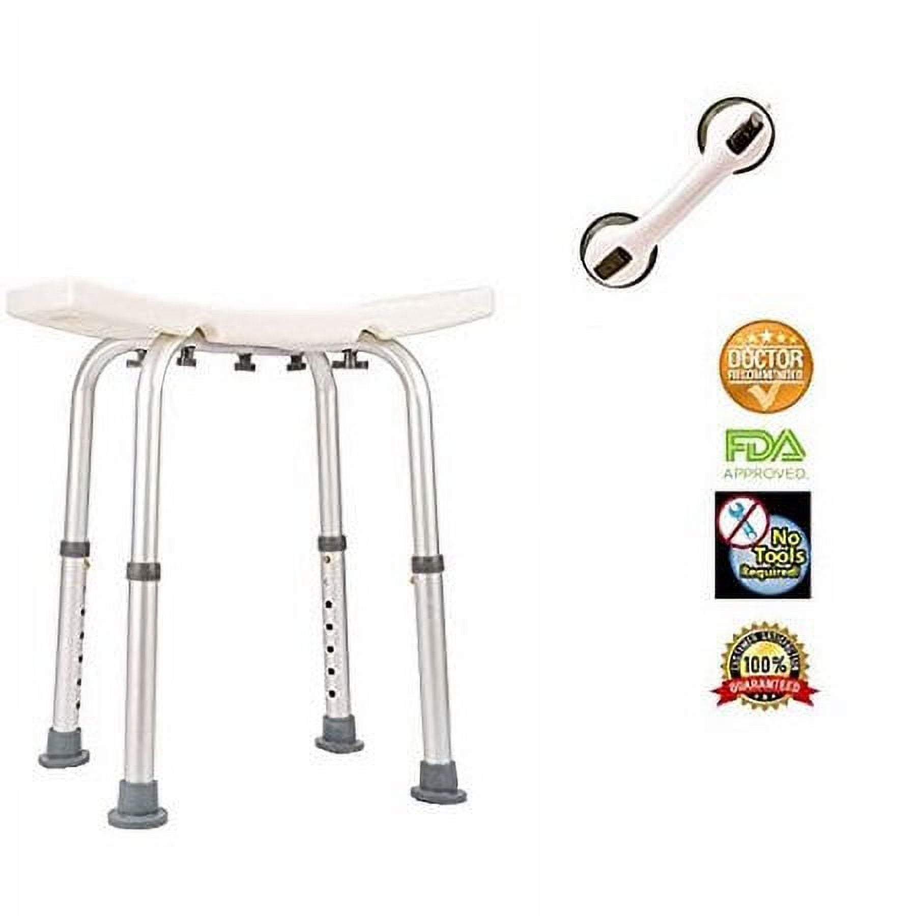 HEALTHLINE Shower Stool Bath Bench without Back, Free Grab Bar, Adjustable Shower Chair without Backrest, Small Bathtub Stool, Medical Shower Chairs for Elderly, Disabled, Non-slip Seat, White