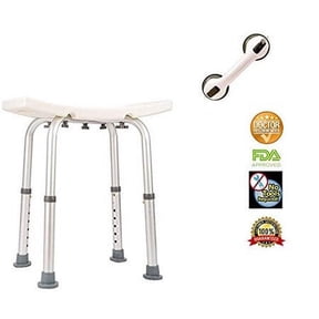 HEALTHLINE Shower Stool Bath Bench without Back, Free Grab Bar, Adjustable Shower Chair without Backrest, Small Bathtub Stool, Medical Shower Chairs for Elderly, Disabled, Non-slip Seat, White