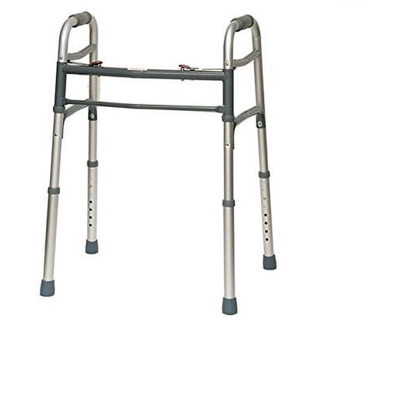 HEALTHLINE Walker Folding Deluxe 2 Button Without Wheels, Four-corner Non Slip Cane, Foldable Mobility Walker No Wheels For Adult Seniors Disabled, Lightweight, Adjustable Height