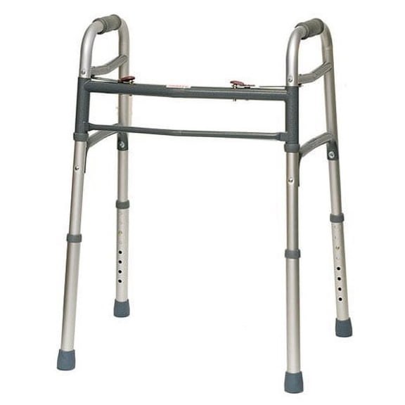 HEALTHLINE Walker Folding Deluxe 2 Button Without Wheels, Lightweight Foldable Mobility Walker No Wheels For Adult Seniors Disabled, Adjustable Height for Short, Average and Tall People