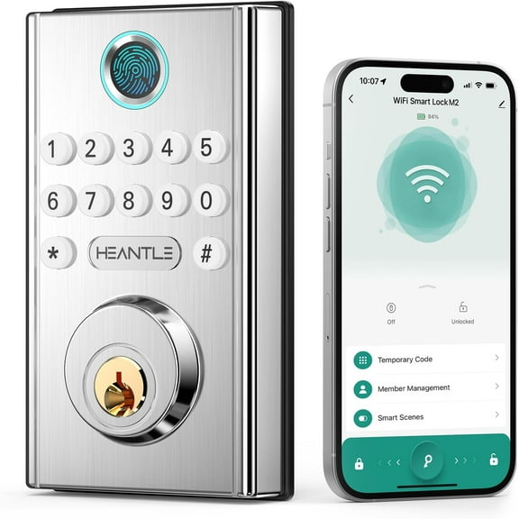 HEANTLE Smart Door Lock WiFi Deadbolt, Keyless Entry Front Door Lock Fingerprint Alexa Smart Lock Electronic Digital Keypad Deadbolt with App Remote Control Gateway