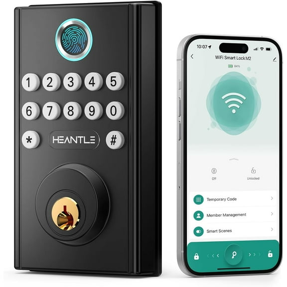 HEANTLE WiFi Deadbolt Smart Lock Fingerprint - Keyless Entry Front Door Locks Bluetooth Deadbolt Alexa APP Remote Control via WiFi