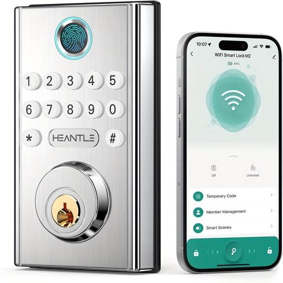 HEANTLE WiFi Smart Lock for Front Door Fingerprint Keyless Entry Door Lock Electronic Digital Keypad Deadbolt Bluetooth Works with Alexa App Remote Control for Home Office Hotel Airbnb