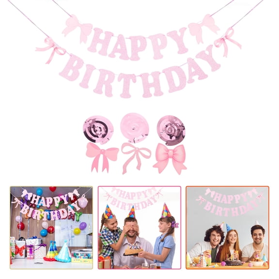 HEANUJJ 1 Set Birthday Door Decoration Bow Theme Party Decorations Paper Pink for Girls Birthday