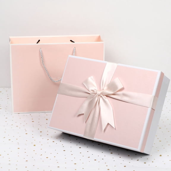 HEANUJJ Bow Ribbon Present Box Pink Paper Storage Container Suitable for Birthday Party 1 Set