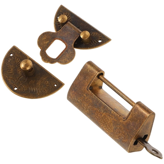HEANUJJ Vintage Style Furniture Lock Hasp with Coffee Brass Finish, Intricately Carved Design for Secure Case Locking, 1 Set