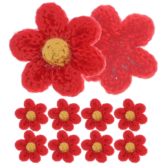 HEANUJJ 10Pcs Red Yarn Flower Designed Sewing Patches for Clothes Repair and Decoration