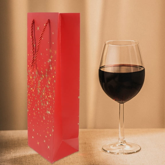 HEANUJJ 10Pcs Stylish Red Paper Wine Bottle Tote Bags with Handles for Festive Wine Wrapping and Presentation