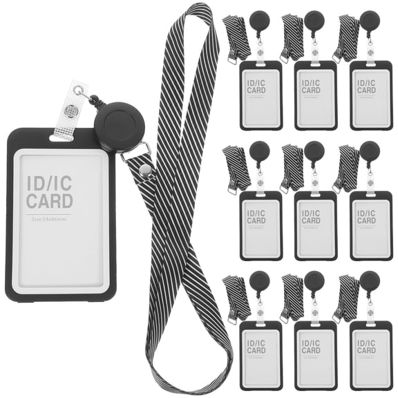 HEANUJJ 10 Sets Clear Reusable Badge Holder Sleeves with Black Lanyards for Staff ID, Library Cards, and Office Use