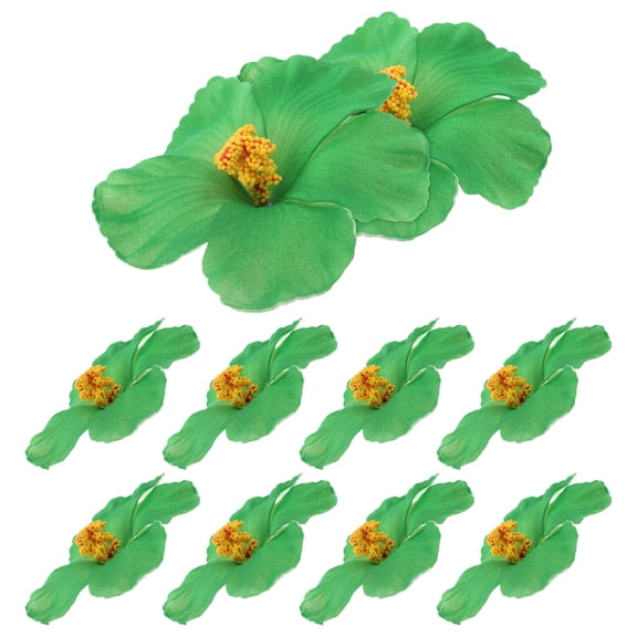 HEANUJJ 10Pcs Faux Hibiscus Flowers Green Artificial Plastic for Hawaiian Luau and Event Decoration