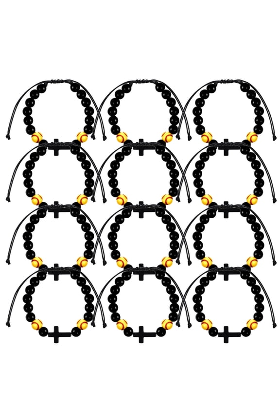 12Pcs Beaded Softball Bracelets with Adjustable Length and Black Acrylic Beads