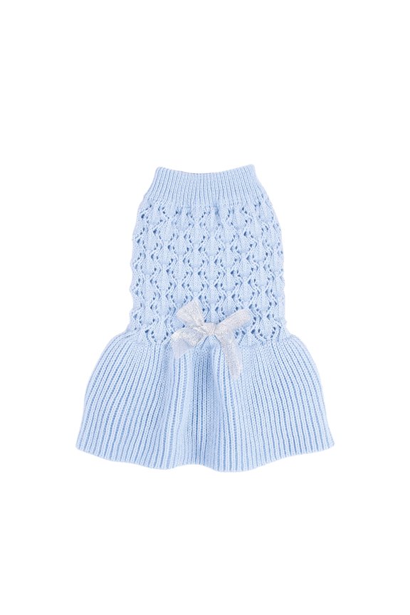 1Pc Stylish Sky Blue Pet Sweater Dress with Checked Blazer Design for Puppy