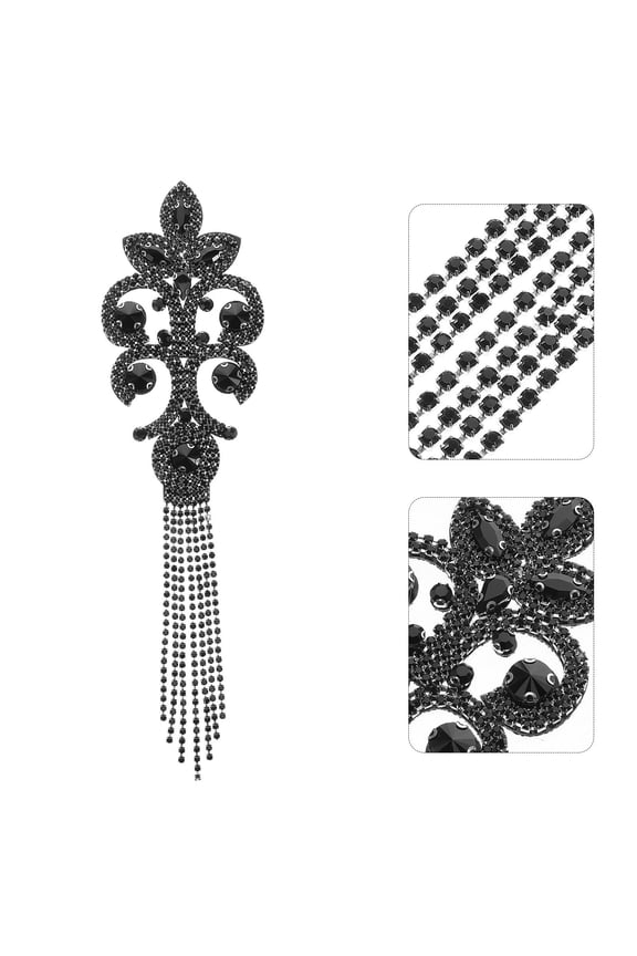 Black Vintage Tassel Epaulettes Rhinestone Embellished Shoulder Accessory