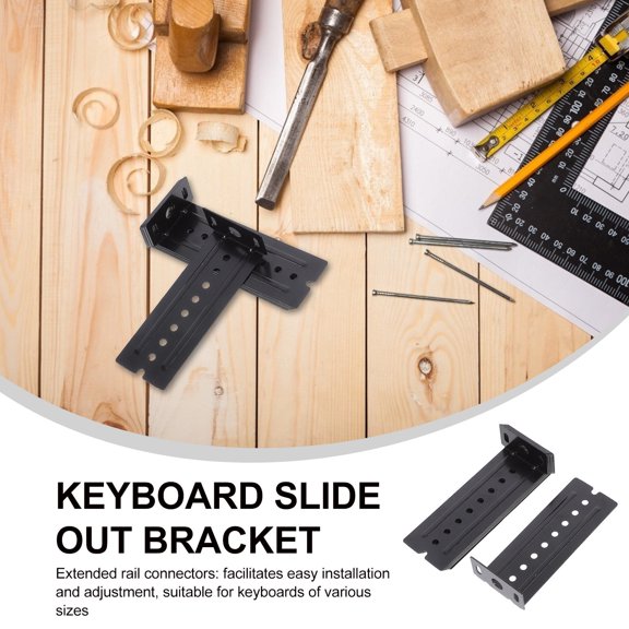 HEANUJJ 1Set Black Keyboard Slide Out Tray Rack Brackets with Stable Mounting for Noise Free Use