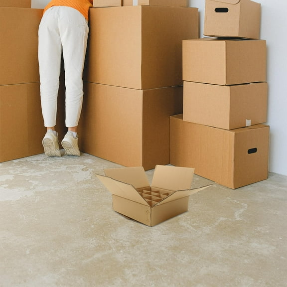 HEANUJJ Khaki Corrugated Packing Box Multi Grid Design for Moving Storage 1Pcs