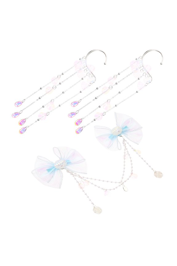 1Set Mermaid Headband with Artificial Embellishments and Blue Tassel Bow for Daily Wear