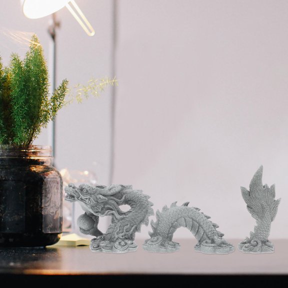 HEANUJJ Resin Dragon Figurine Set Grey Decorative Dragon Sculpture for Indoor Table, Desk, Shelf, and Home Office Decor