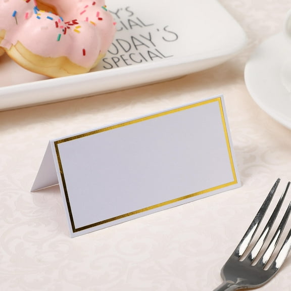 HEANUJJ 20 Pcs Rectangular Modern Table Tent Cards for Seating Arrangement White and Golden 10*10cm