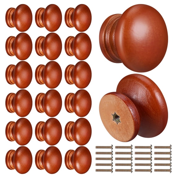 HEANUJJ 20Pcs Elegant Polished Wood Cabinet Door Knobs for Home Furniture Brown