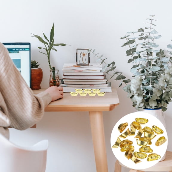 HEANUJJ 20Pcs Metal Plated Gold Ingot Statue for Desktop Decoration in Office and Living Room