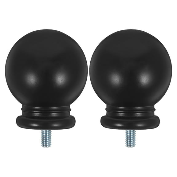 HEANUJJ 2Pcs Black Ball Shape Plastic Curtain Rod End Caps Decorative Finials for Window Rods